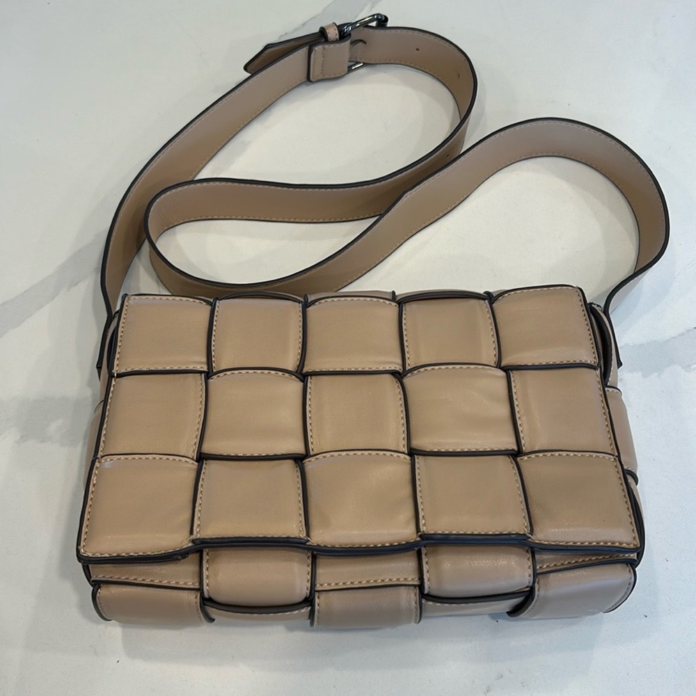 Sondra Robert’s Squared Beige Woven Leather Bag